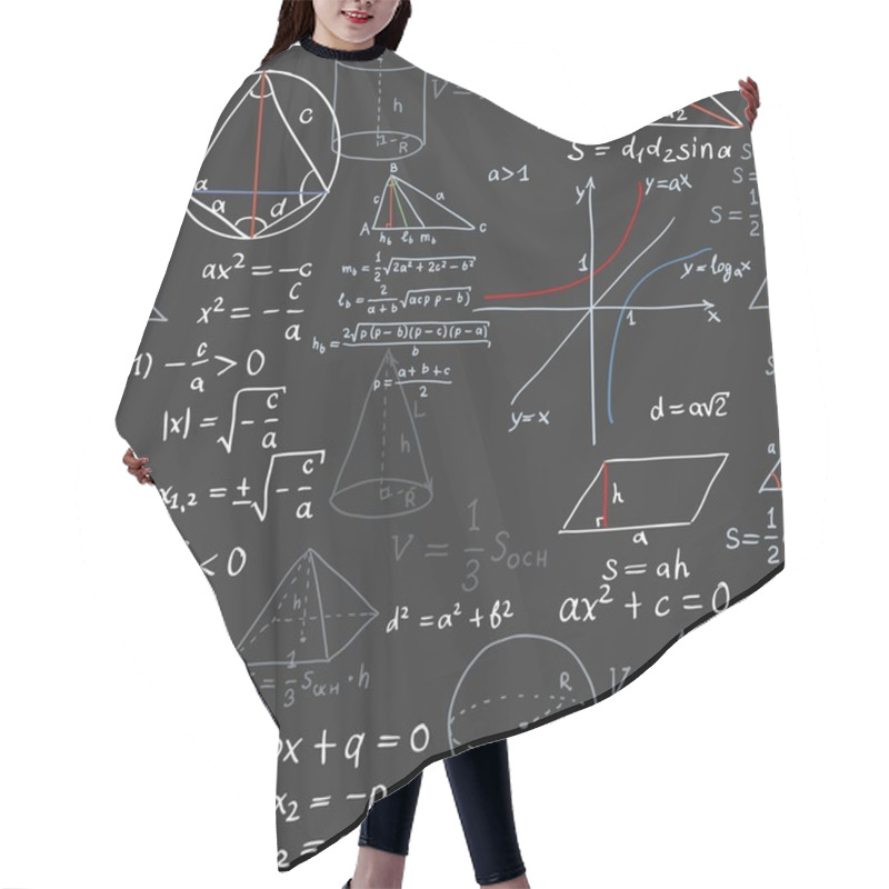 Personality  Seamless Pattern Of The Formulas On The Geometry Isolated On Bla Hair Cutting Cape