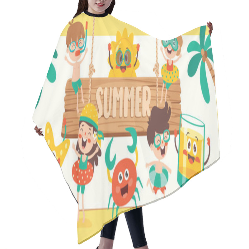 Personality  Flat Summer Banner With Cartoon Character Hair Cutting Cape