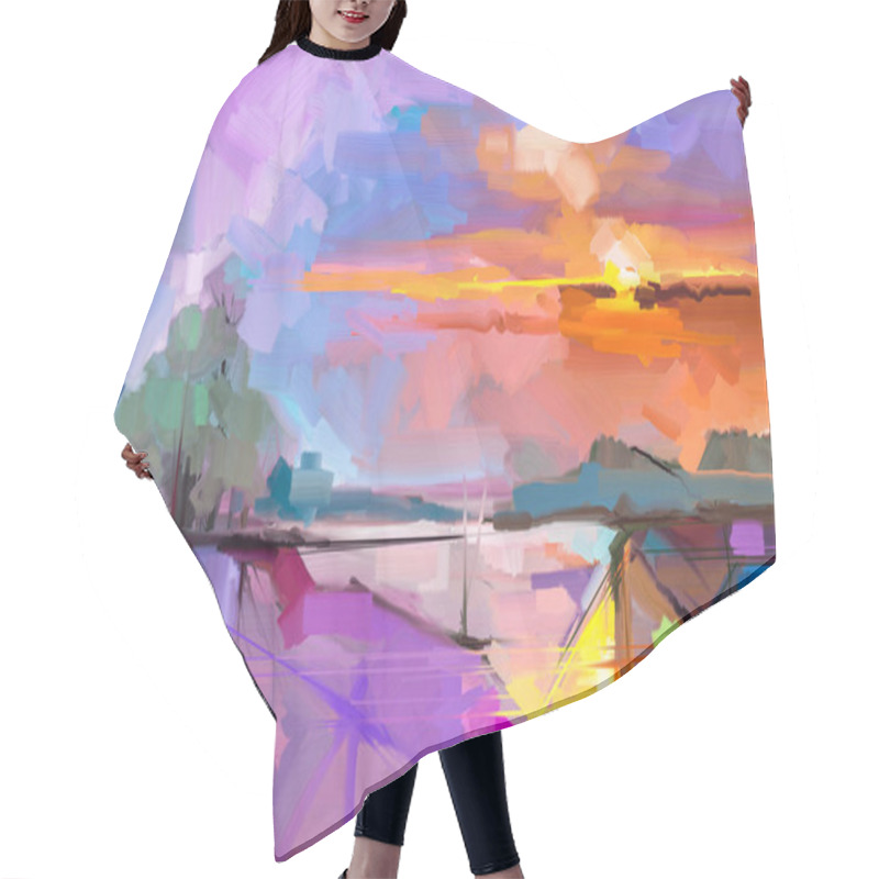 Personality  Abstract Oil Painting  Landscape Background. Hair Cutting Cape