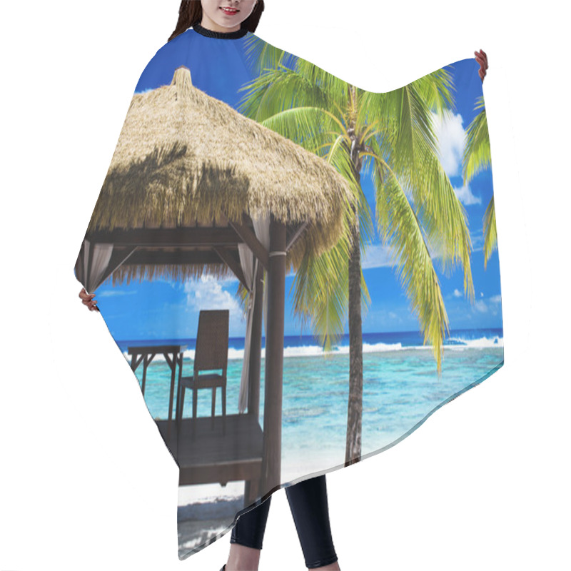 Personality  Tropical Gazebo On Amazing Beach With Palm Tree Hair Cutting Cape