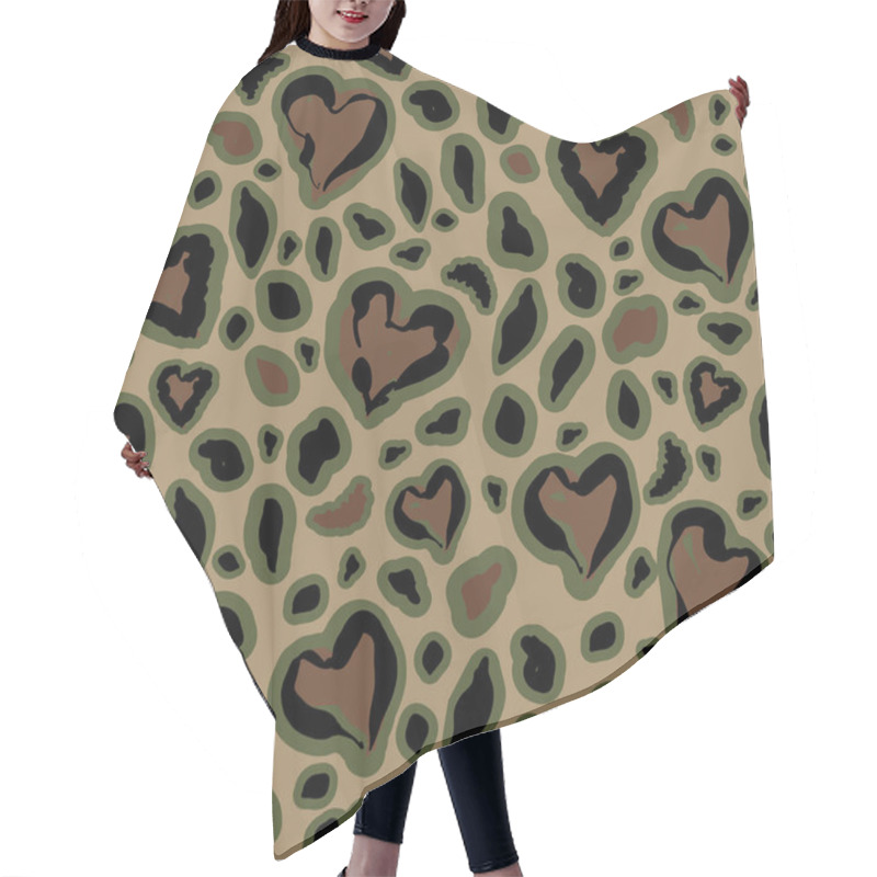 Personality  Heart Shape From Animal Leopard Skin In Military Camouflage Mood Seamless Pattern In Vector EPS10 ,Design For Fashion,fabric,web,wallpaper,and All Print On Beige Background Hair Cutting Cape