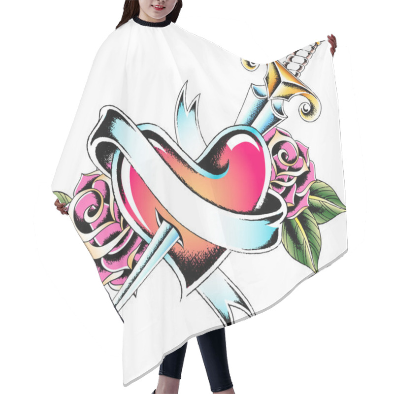 Personality  Sword Heart Tattoo Hair Cutting Cape