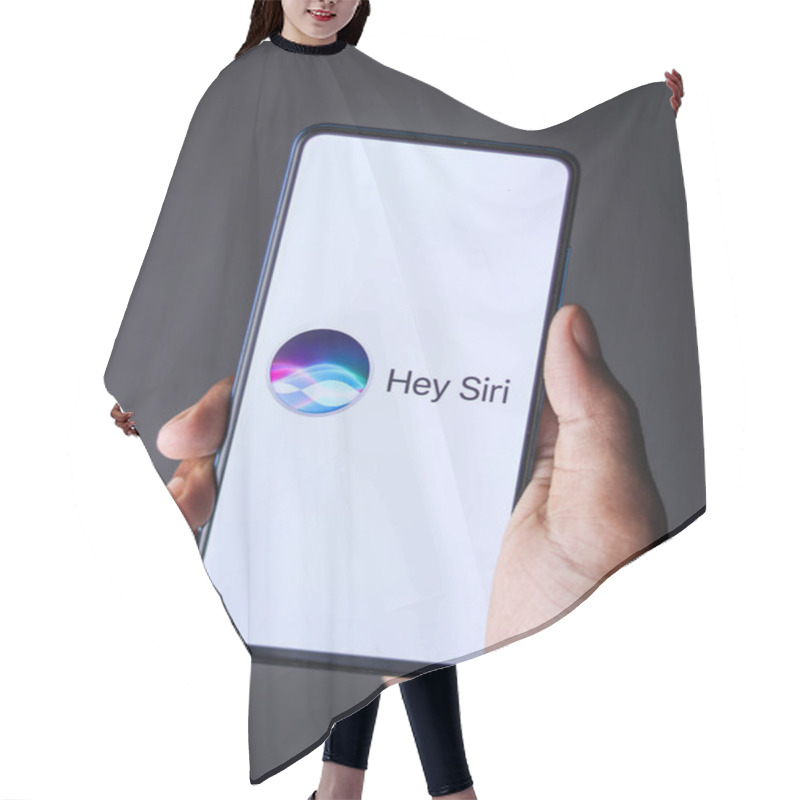 Personality  West Bangal, India - September 28, 2021 : Siri Logo On Phone Screen Stock Image. Hair Cutting Cape