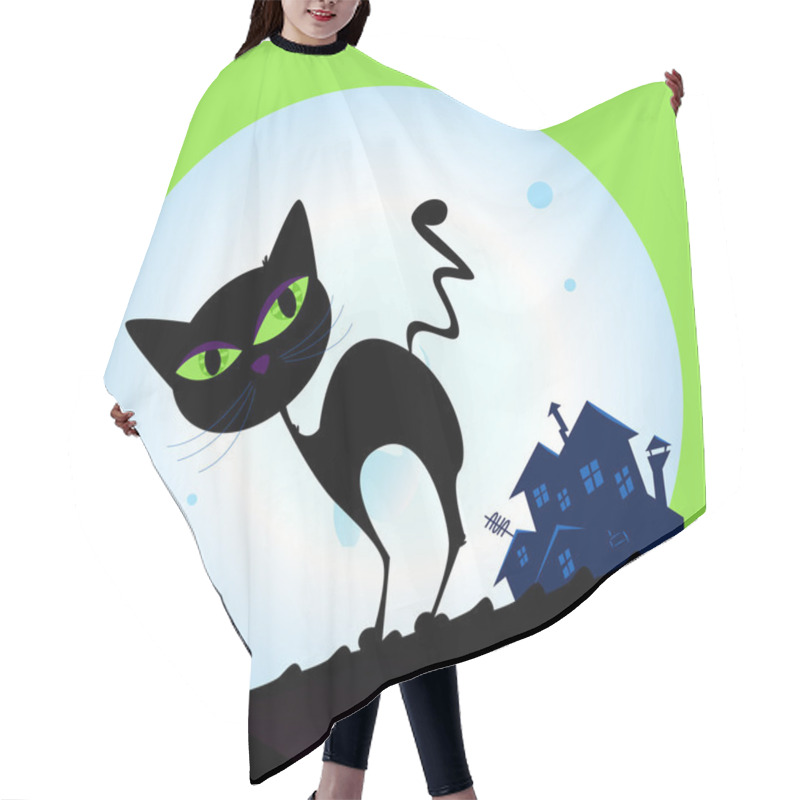 Personality  Spooky Cat Silhouette With Full Moon In Hair Cutting Cape