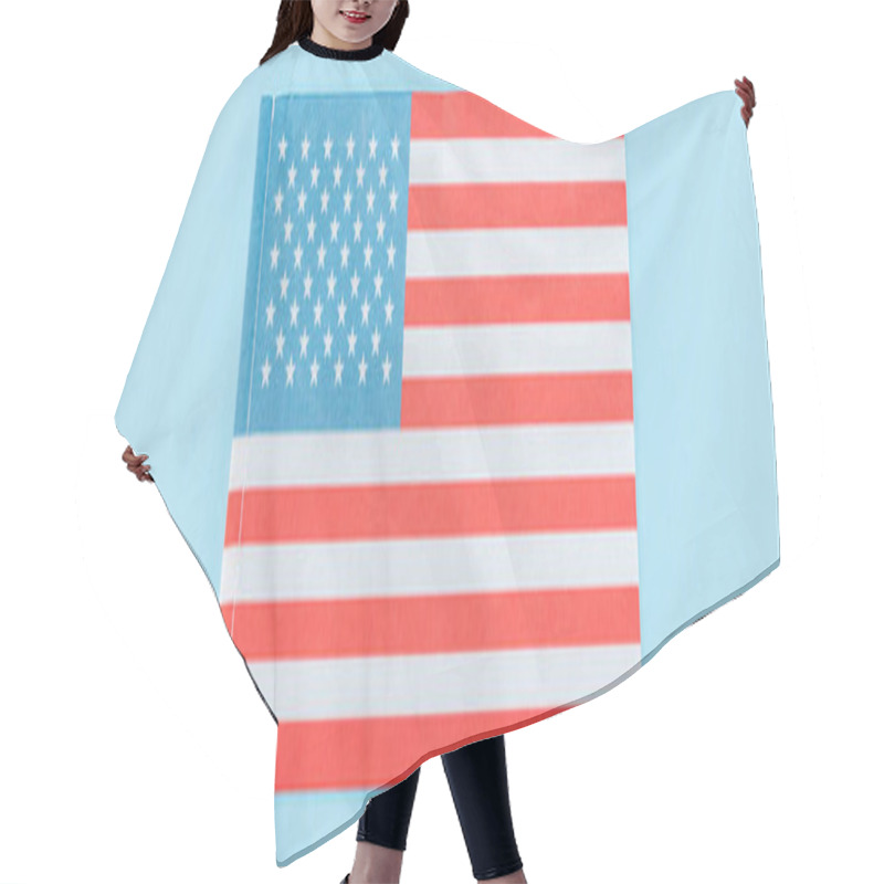 Personality  Panoramic Shot Of National American Flag On Blue Background Hair Cutting Cape