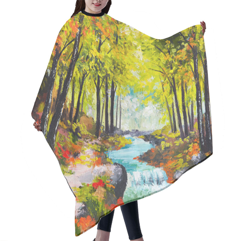 Personality  Landscape Oil Painting - River In Autumn Forest Hair Cutting Cape