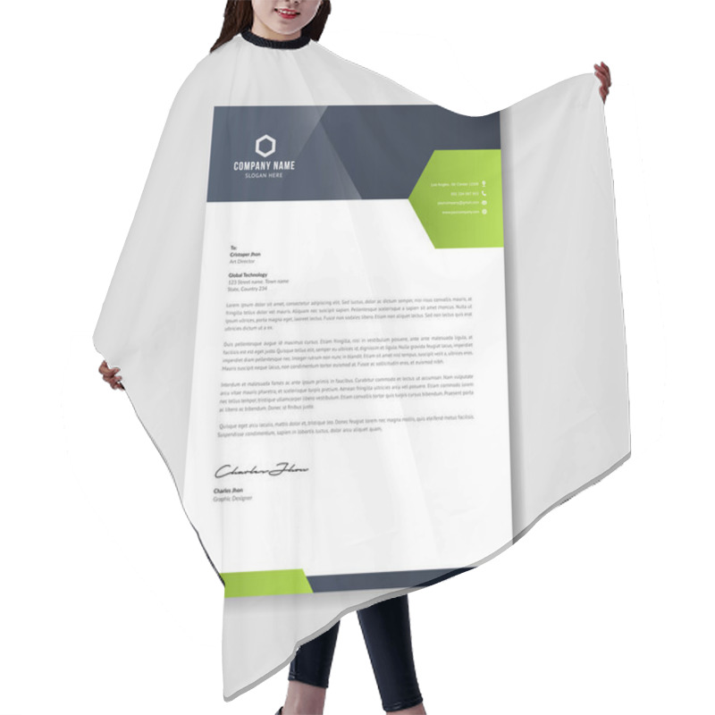 Personality  Modern Green Letterhead Layout Hair Cutting Cape