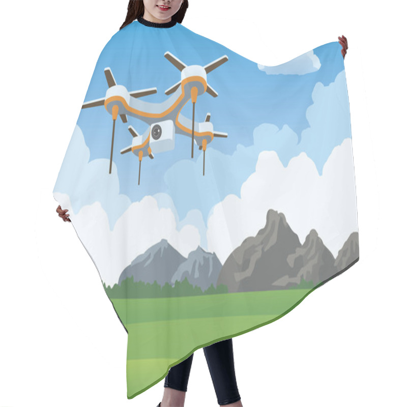 Personality  Quadcopter Drone Flying Illustration Landscape Hair Cutting Cape