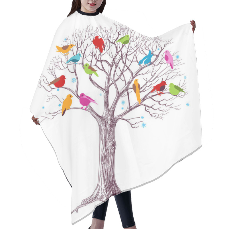 Personality  Birds Christmas Tree Vector Hair Cutting Cape