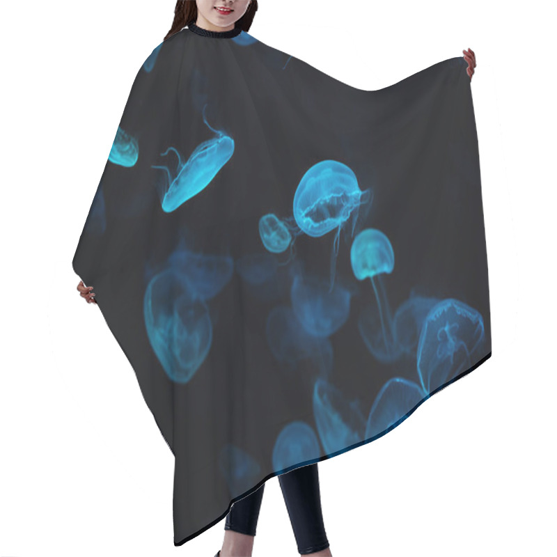 Personality  Blue Jellyfish Light Blue Amidst The Dark Sea Shines Beautifully At Night Hair Cutting Cape