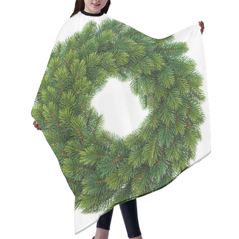 Personality  Green Christmas Wreath Isolated On White Hair Cutting Cape