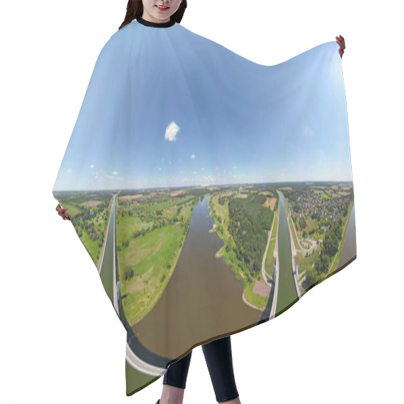 Personality  A 360 Degree Aerial View Of The Magdeburg Water Bridge Spanning The River Elbe Near Wolmirstedt, Germany Hair Cutting Cape