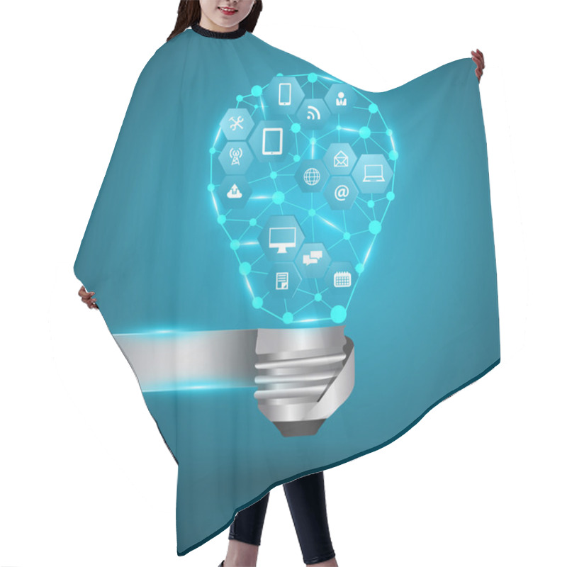 Personality  Vector Light Bulb With Technology Business Network Process Hair Cutting Cape