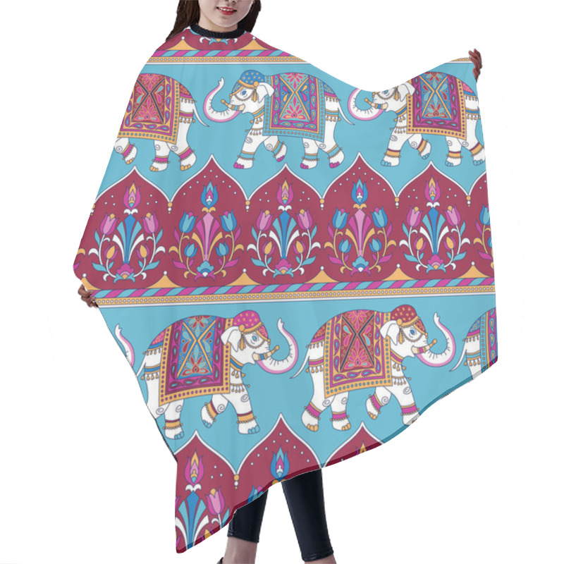 Personality  Traditional Indian Pattern With Elephants. Seamless Pattern For Design  Hair Cutting Cape