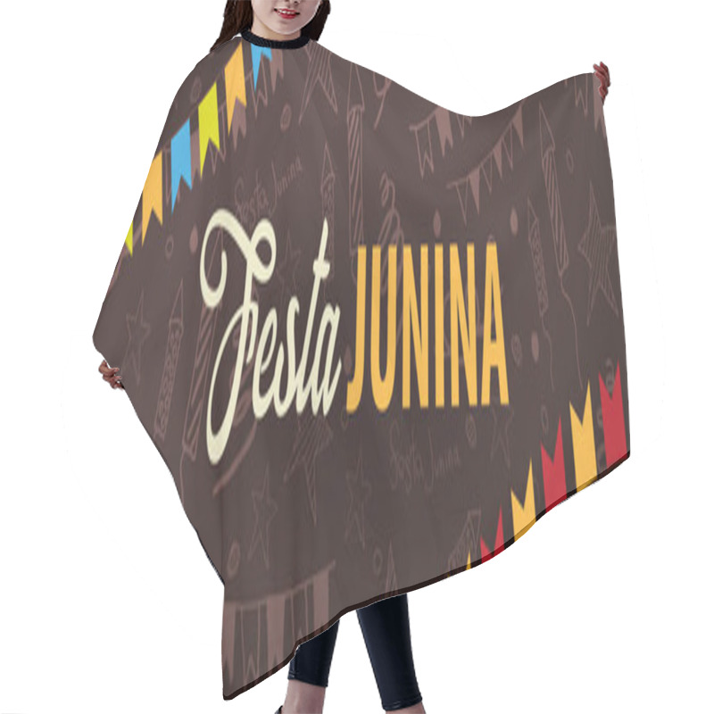 Personality  Festa Junina Background With Hand Draw Doodle Elements And Party Flags. Brazil Or Latin American Holiday. Vector Illustration. Hair Cutting Cape