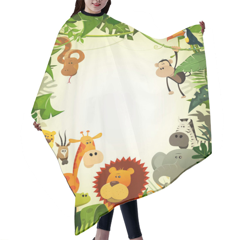 Personality  Wild Animals From African Savannah And Frame With Jungle Plants  Hair Cutting Cape