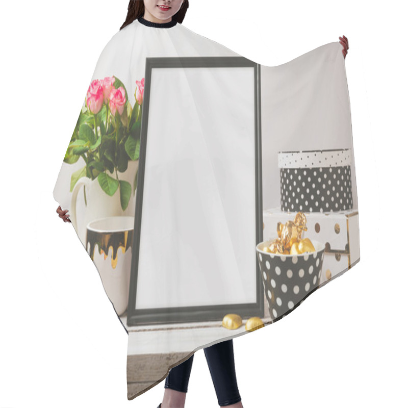 Personality  Poster Mock Up With Glamour Objects Hair Cutting Cape