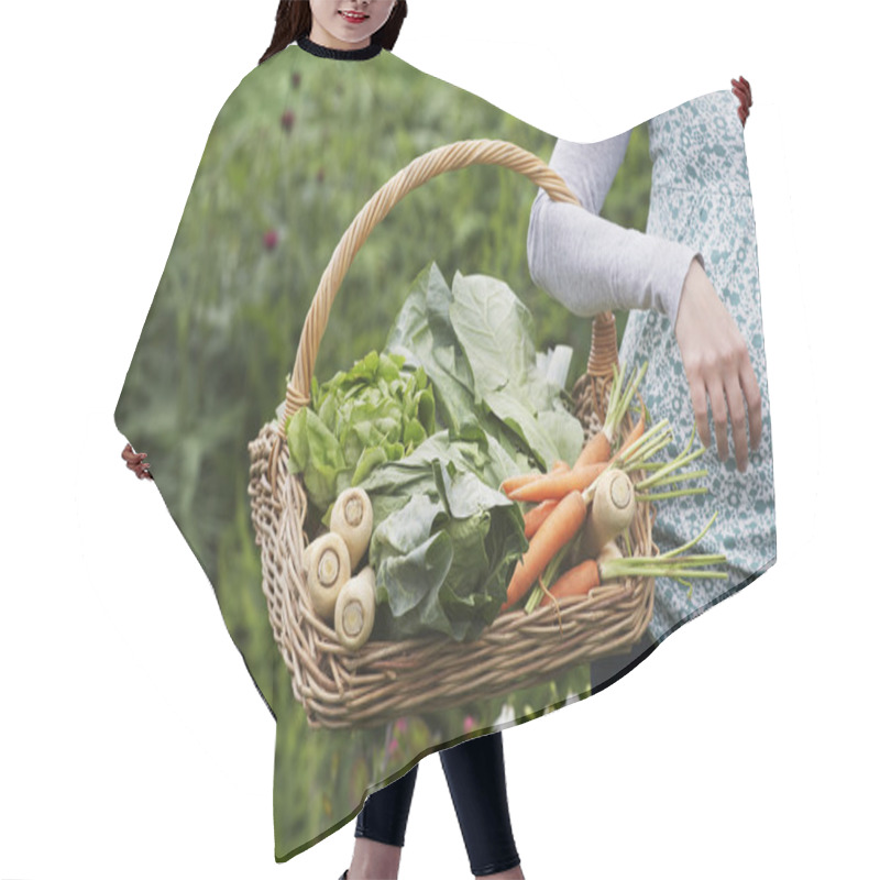 Personality  Woman Holding Vegetables In Basket Hair Cutting Cape