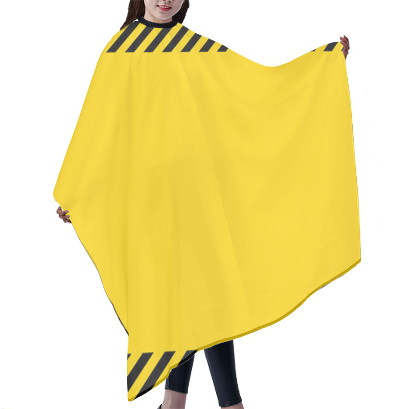 Personality  Black And Yellow Diagonal Line Striped. Blank Vector Illustration Warning Background. Hazard Caution Sign Tape. Space For Attention Text . Hair Cutting Cape