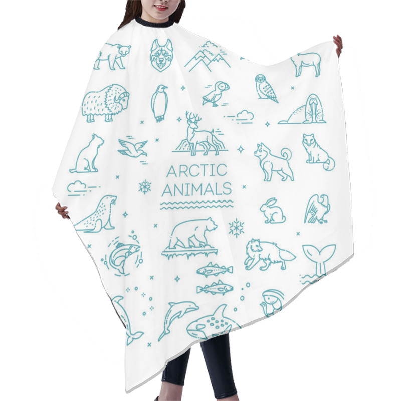 Personality  Set Of Linear Vector Arctic Animals Hair Cutting Cape