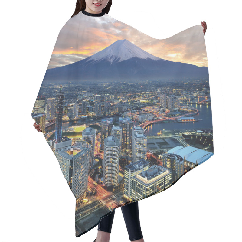 Personality  Surreal View Of Yokohama City And Mt. Fuji Hair Cutting Cape