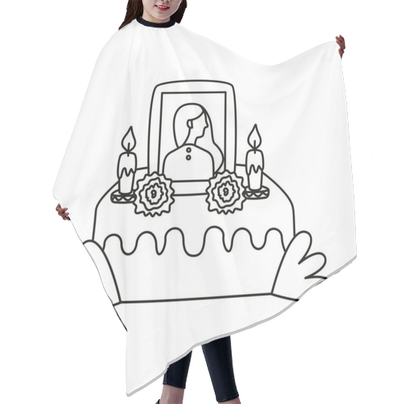 Personality  Mexican Altar Of Day Of The Dead With Picture Of Woman Line Style Hair Cutting Cape