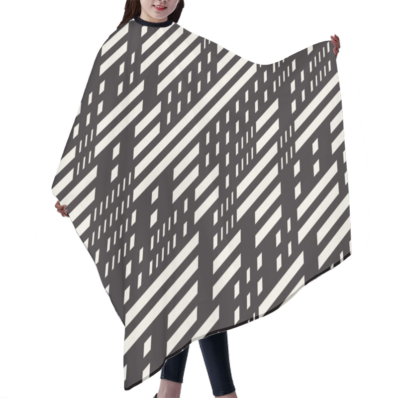 Personality  Black And White Irregular Dashed Lines Pattern. Abstract Vector Seamless Background Hair Cutting Cape