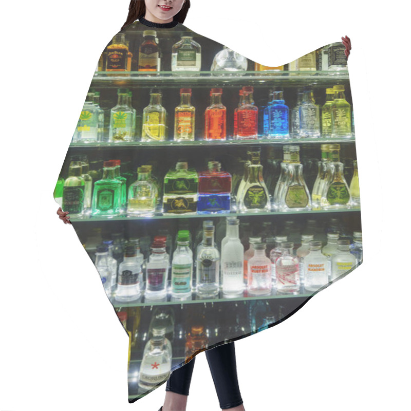 Personality  Mini Bar Bottles Collection In The Alcohol Shop Hair Cutting Cape