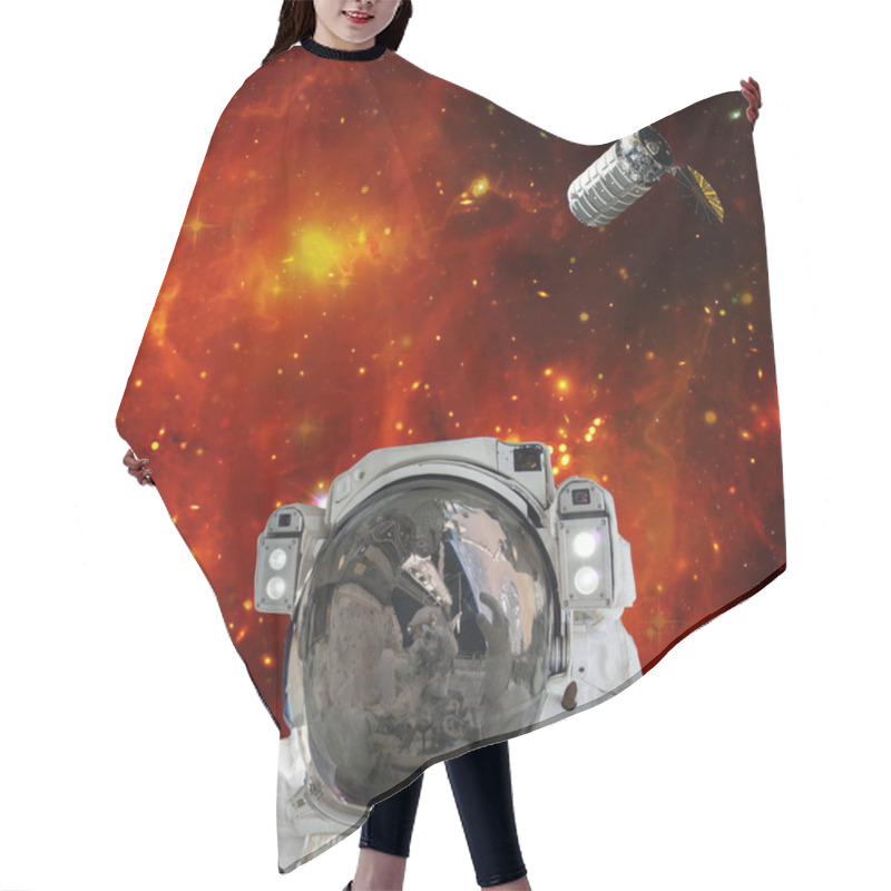 Personality  Astronaut Posing Against Galaxies And Stars. Outer Space. The El Hair Cutting Cape