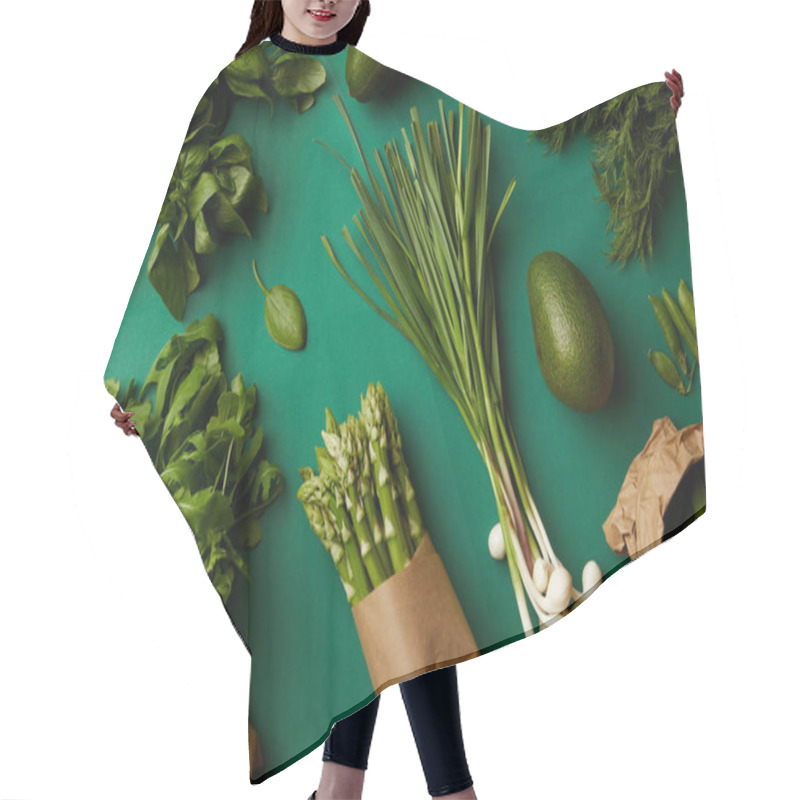 Personality  Top View Of Various Ripe Vegetables On Green Surface Hair Cutting Cape