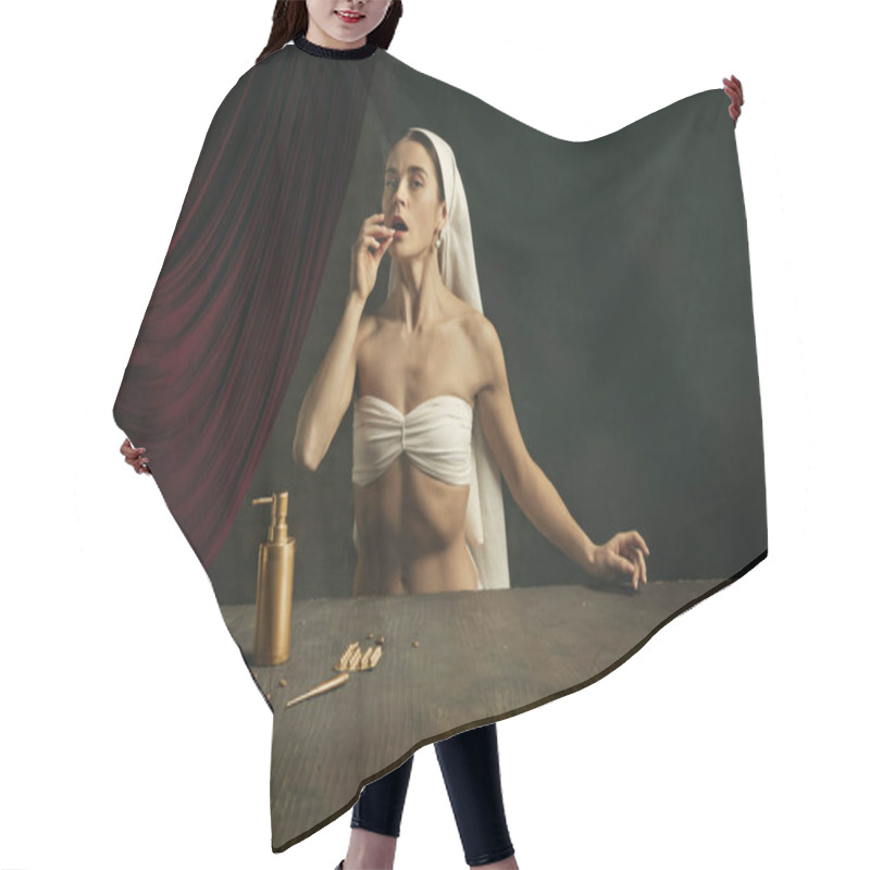 Personality  Modern Remake Of Classical Artwork With Coronavirus Theme - Young Medieval Woman On Dark Background Hair Cutting Cape