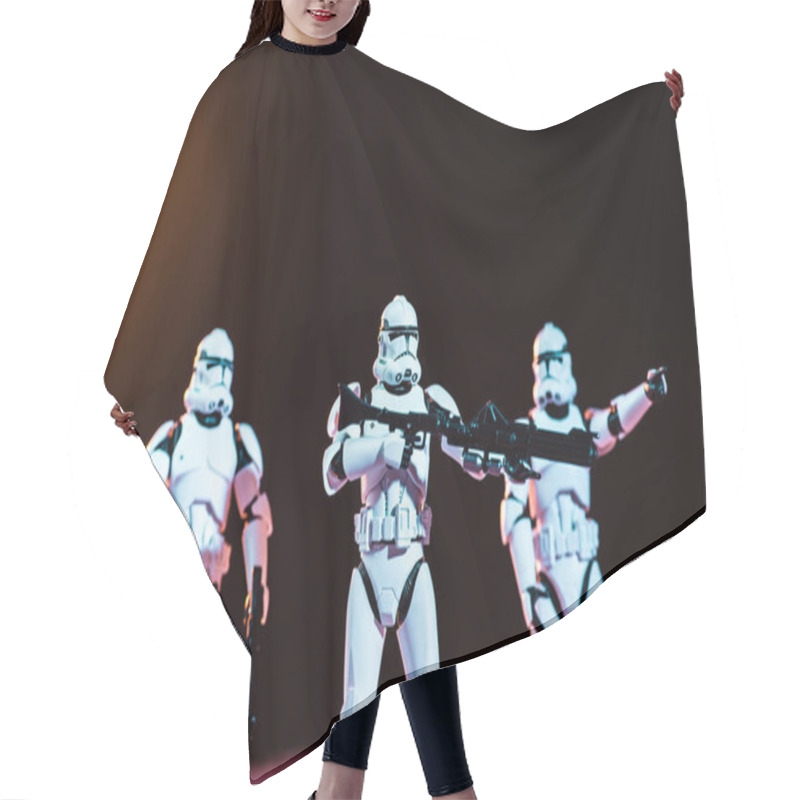 Personality  Selective Focus Of White Imperial Stormtroopers With Guns On Cosmic Planet Hair Cutting Cape