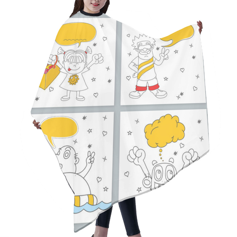 Personality  Hand Drawn Doodle Characters Set. Hair Cutting Cape