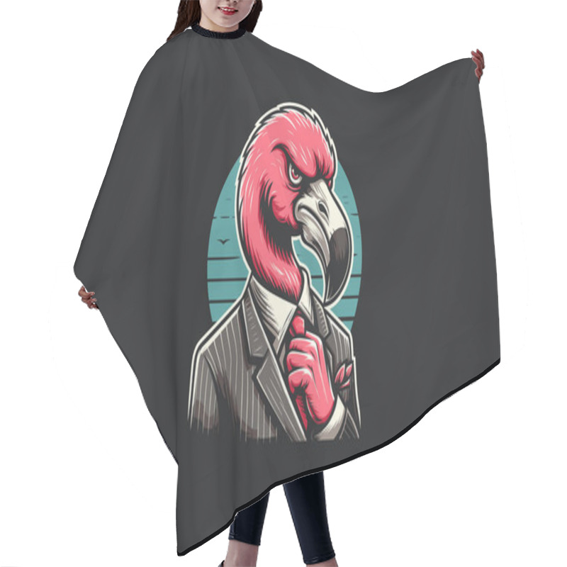 Personality  Head Flamingo Wearing Hat And Suite Vector Mascot Design Hair Cutting Cape