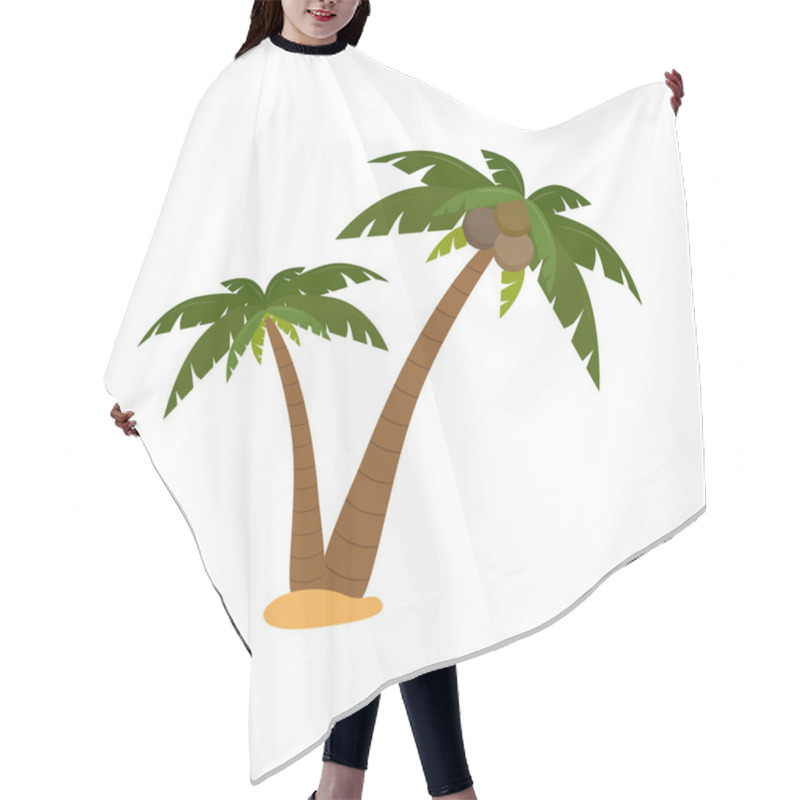 Personality  Palm Tree Or Coconut Tree Cartoon Image In Summer On The Beach Seaside Tropics Vector Illustration. Hair Cutting Cape