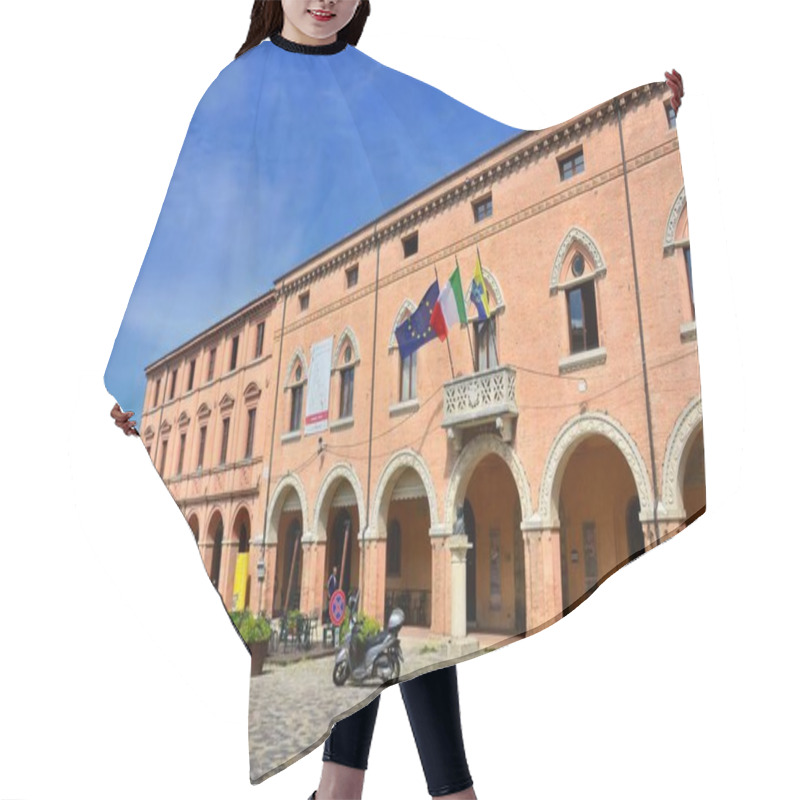 Personality  Verucchio,Rimini,Emilia-Romagna,Italy.Verucchio's Main Square And City Hall. Hair Cutting Cape