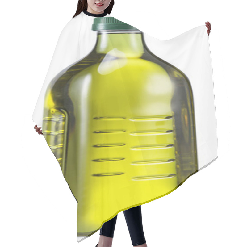 Personality  Bottle Of Extra Virgin Olive Oil On A White Background. Hair Cutting Cape