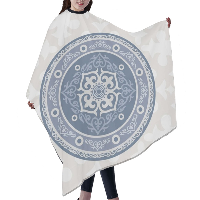 Personality  Shield Of The Kazakh Warrior, The Mongol. Asian National Sora In A Circle. Steppe Motifs Hair Cutting Cape