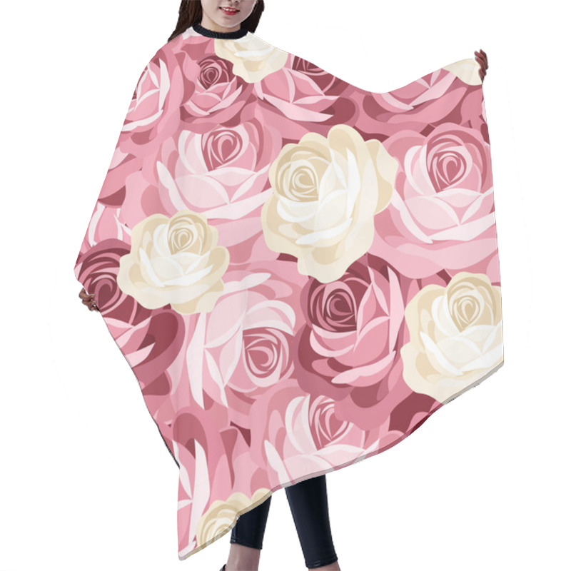 Personality  Seamless Pattern With Pink And White Roses. Vector Illustration. Hair Cutting Cape