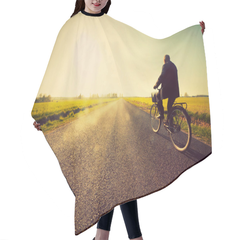 Personality  Old Man Riding A Bike To Sunny Sunset Sky Hair Cutting Cape