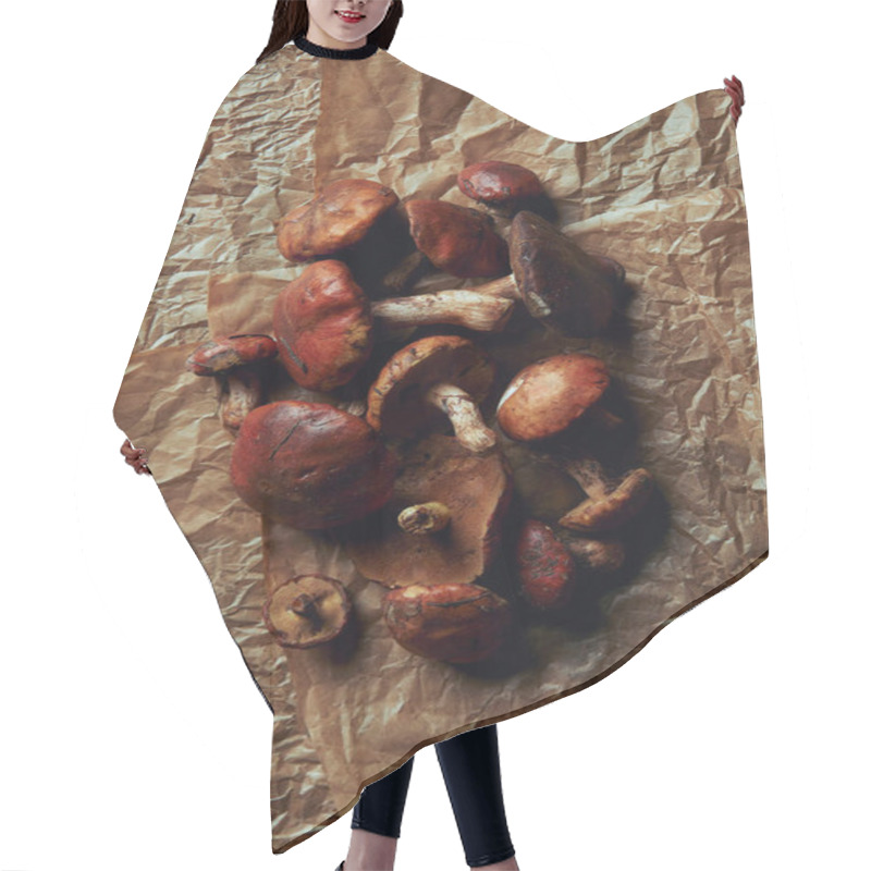 Personality  Top View Of Fresh Raw Edible Suillus Mushrooms On Parchment Paper Hair Cutting Cape