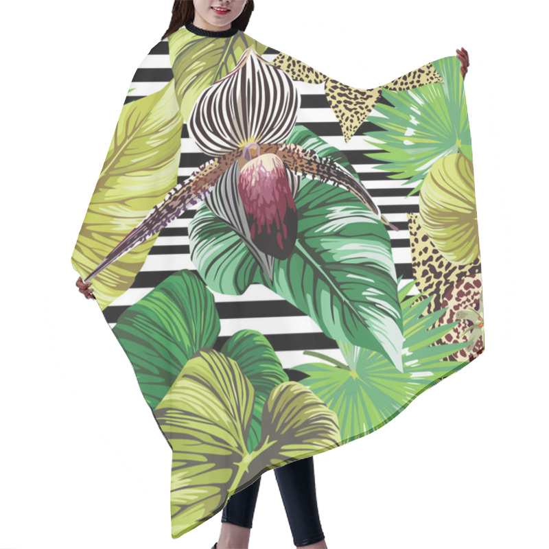 Personality  Orchid And Spots Exotic Flowers With Palm Leaves Tropical Pattern Hair Cutting Cape