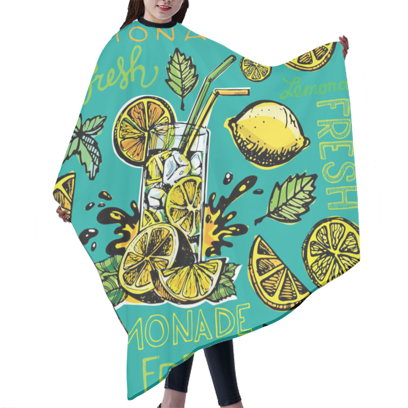 Personality  Hand Drawn Doodle Summer Illustration With Lemonade. Summer Drink Hair Cutting Cape