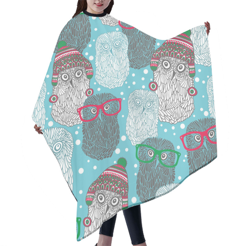 Personality  Seamless Pattern With Party Of Owls Hair Cutting Cape