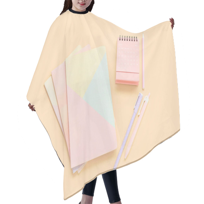 Personality  Flip Paper Calendar For May With Notebooks And Pens On Beige Background Hair Cutting Cape