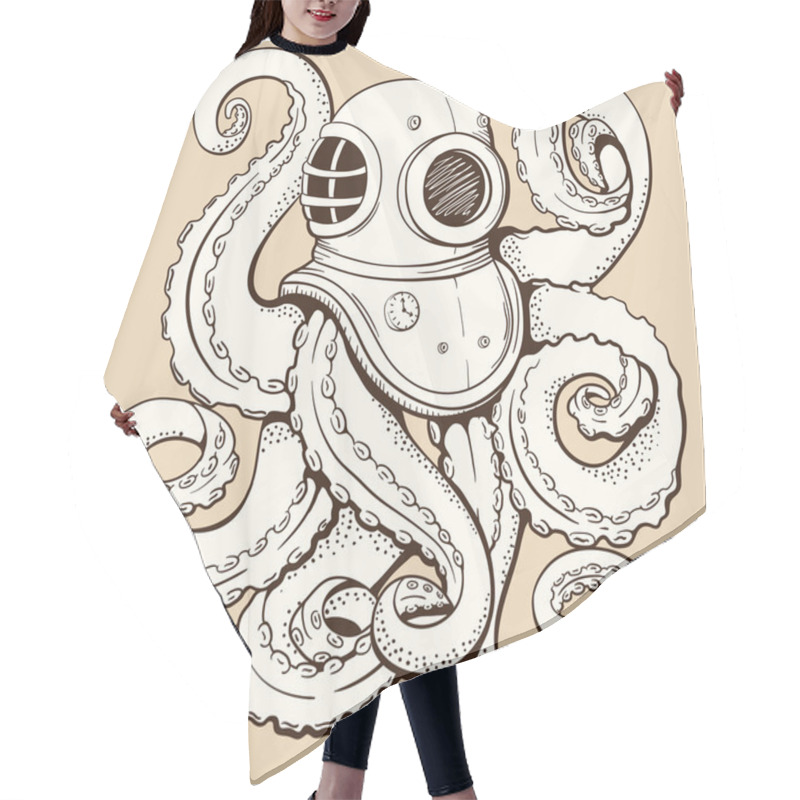 Personality  Octopus In Retro Deep Diving Suit. Vector Illustration Hair Cutting Cape