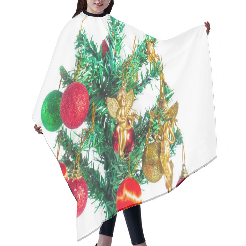 Personality  A Vibrant Christmas Tree Adorned With Red And Green Ornaments, Featuring Golden Angel Decorations. Perfect For Capturing The Festive Spirit And Holiday Joy. Hair Cutting Cape