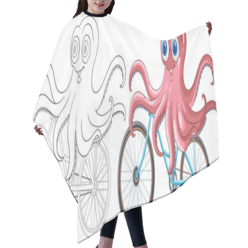 Personality  Cheerful Octopus Cycling On A Blue Bicycle Hair Cutting Cape