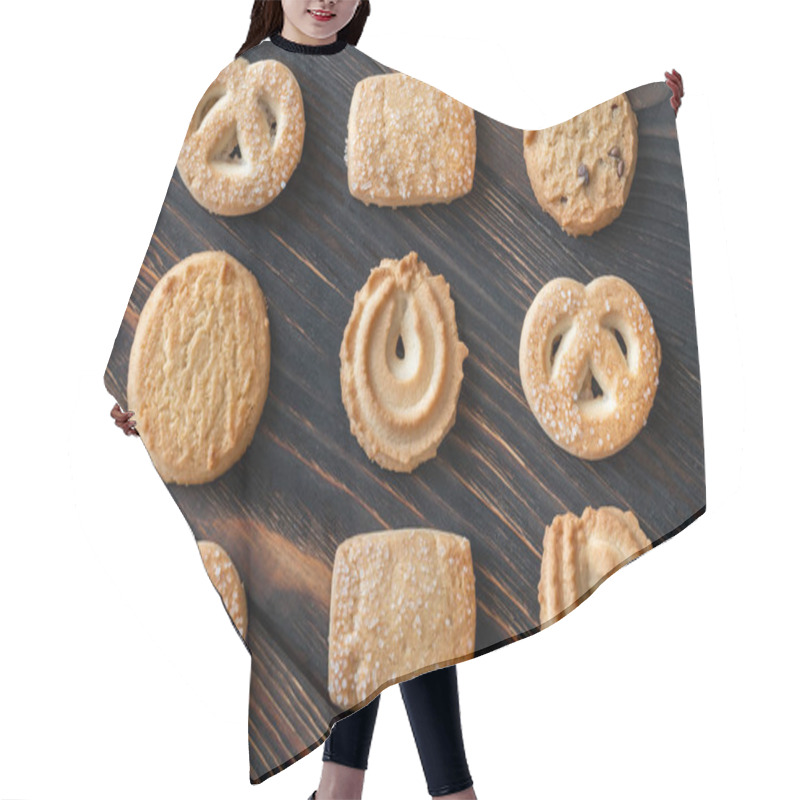 Personality  Butter Cookies On Wooden Background Hair Cutting Cape