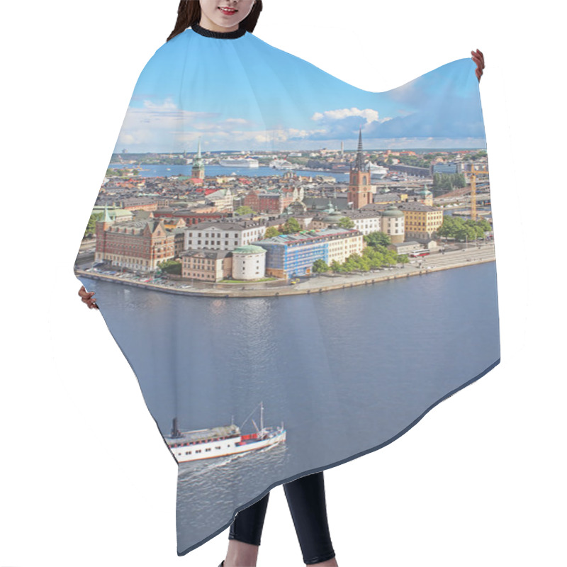 Personality  Panorama of Stockholm Old City and boat, Sweden hair cutting cape